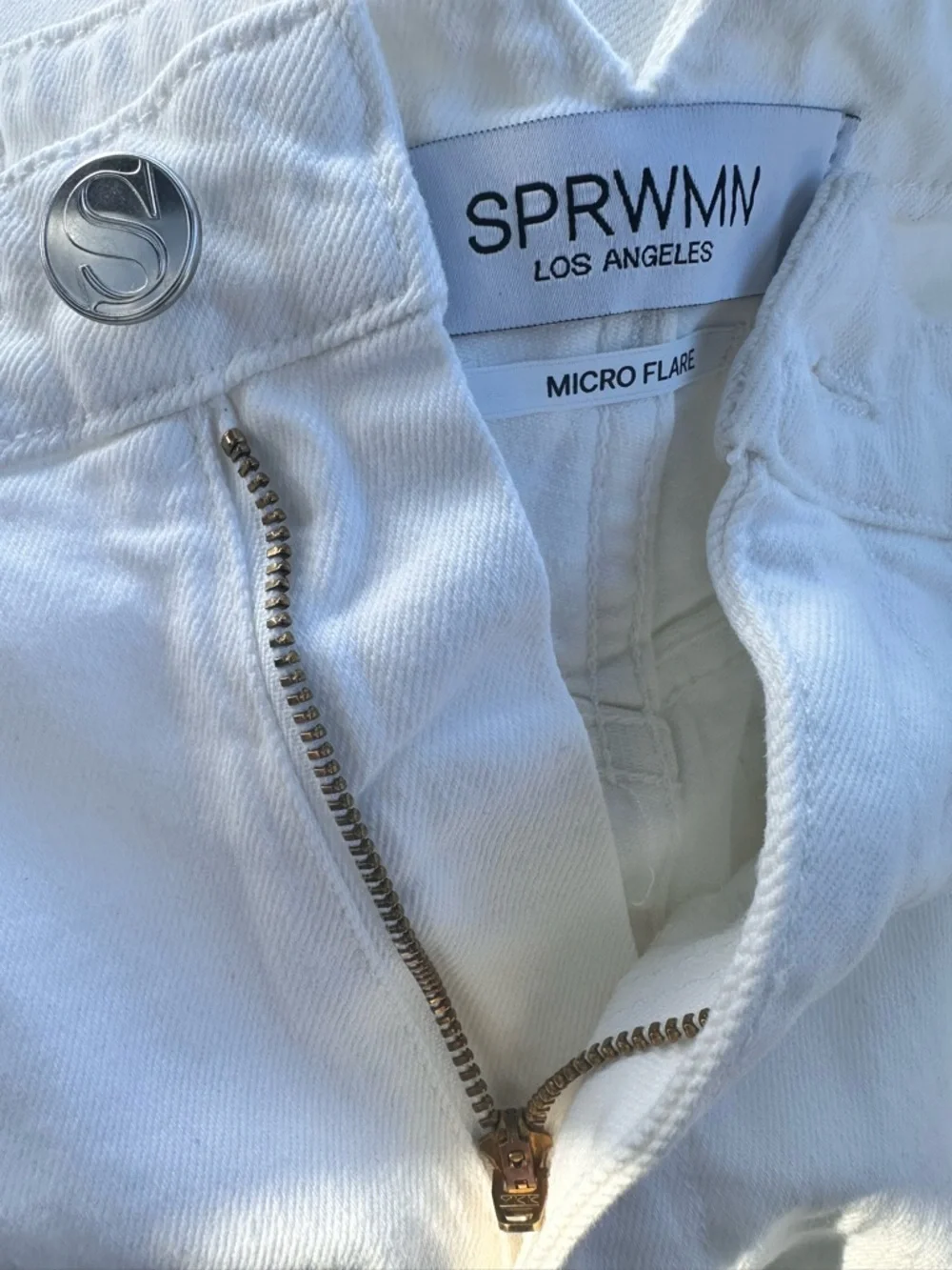 SPRWMN White High Rise Micro Flare Denim SZ 31 Designer Quiet Luxury NWT